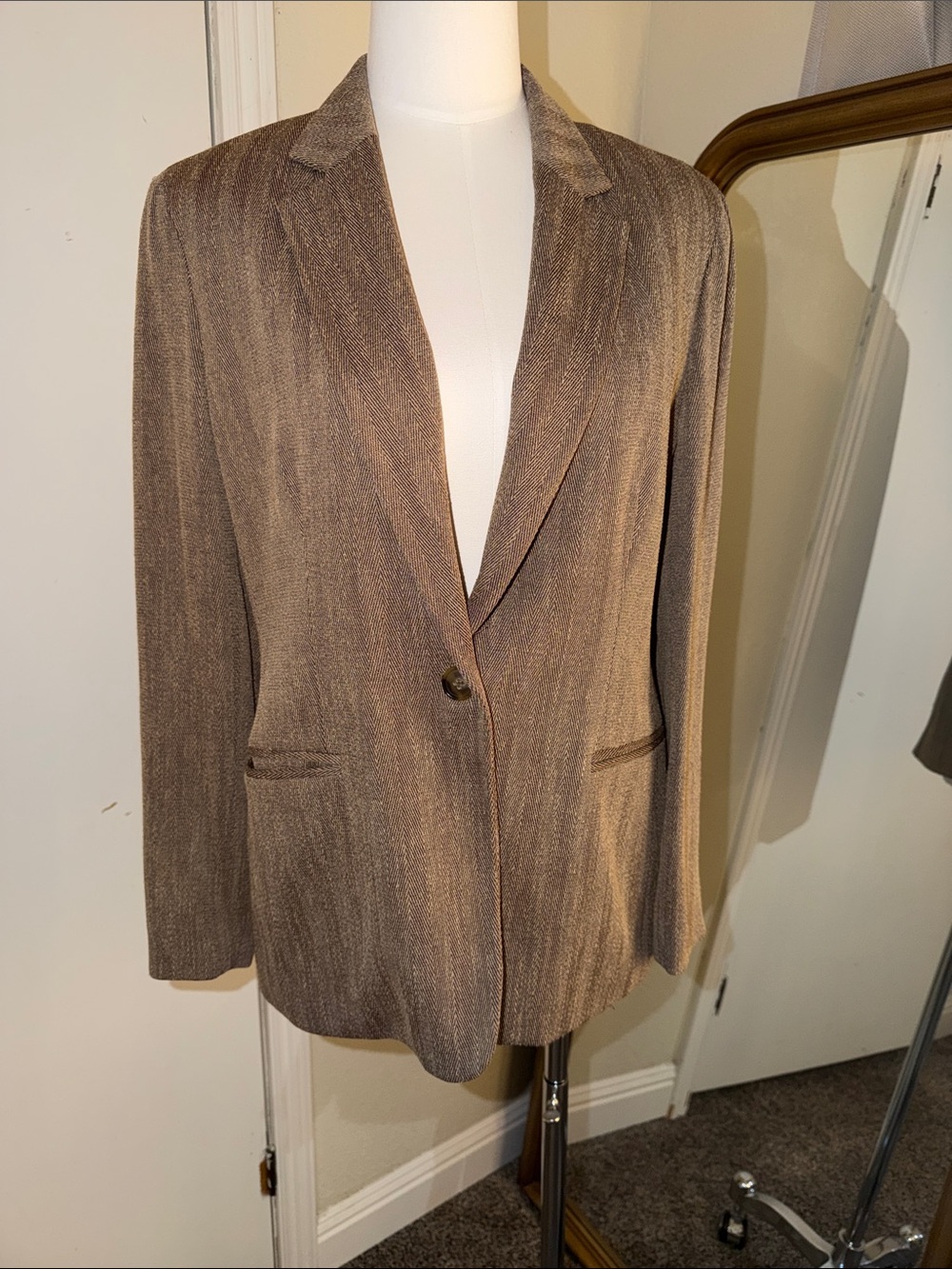 Jones New York Brown Textured Single-Button Blazer